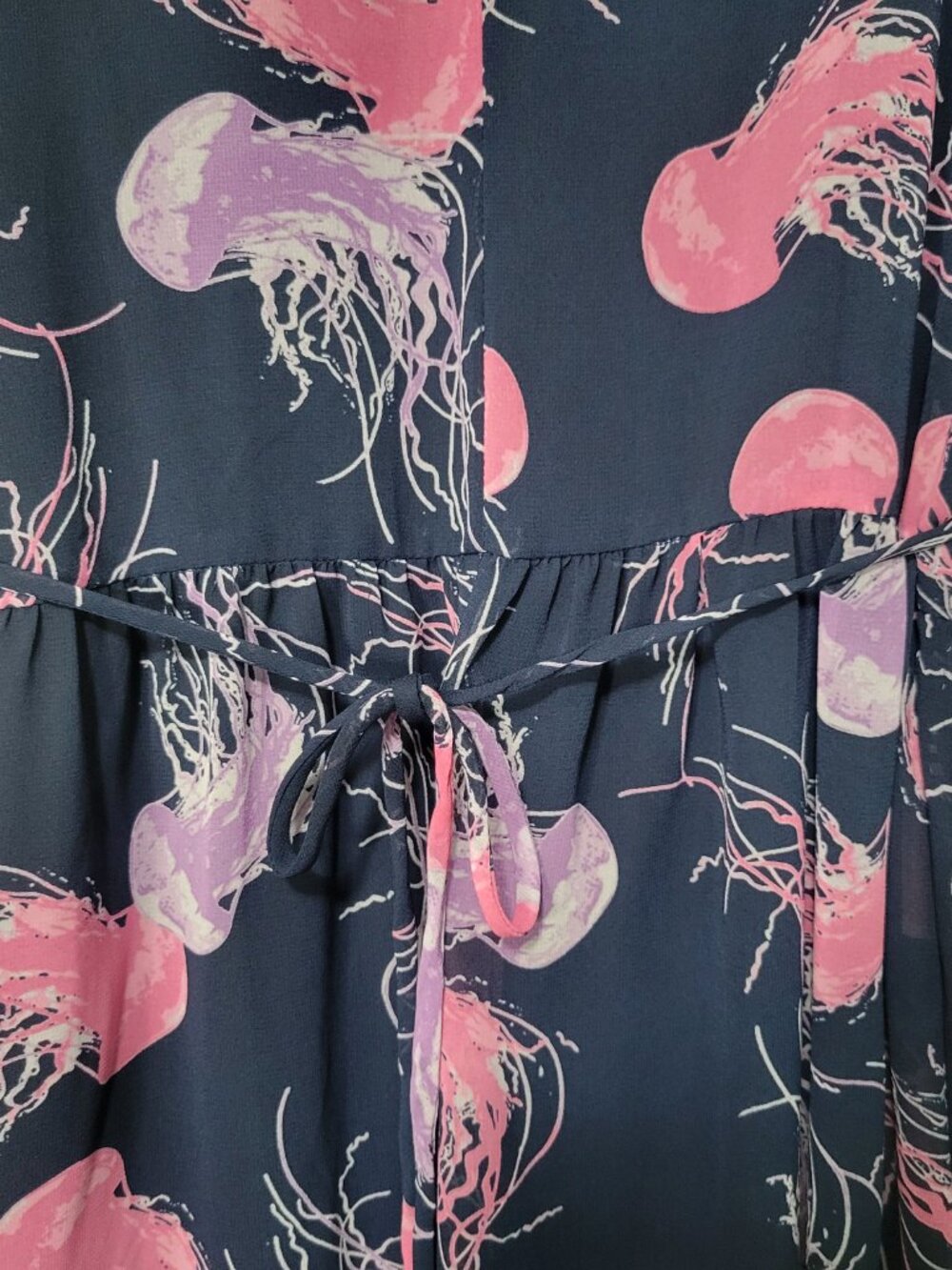 ModCloth 50s 60s Retro Whimsical Navy Jellyfish Ocean Sea Print Chiffon Dress XL - Picture 6 of 14